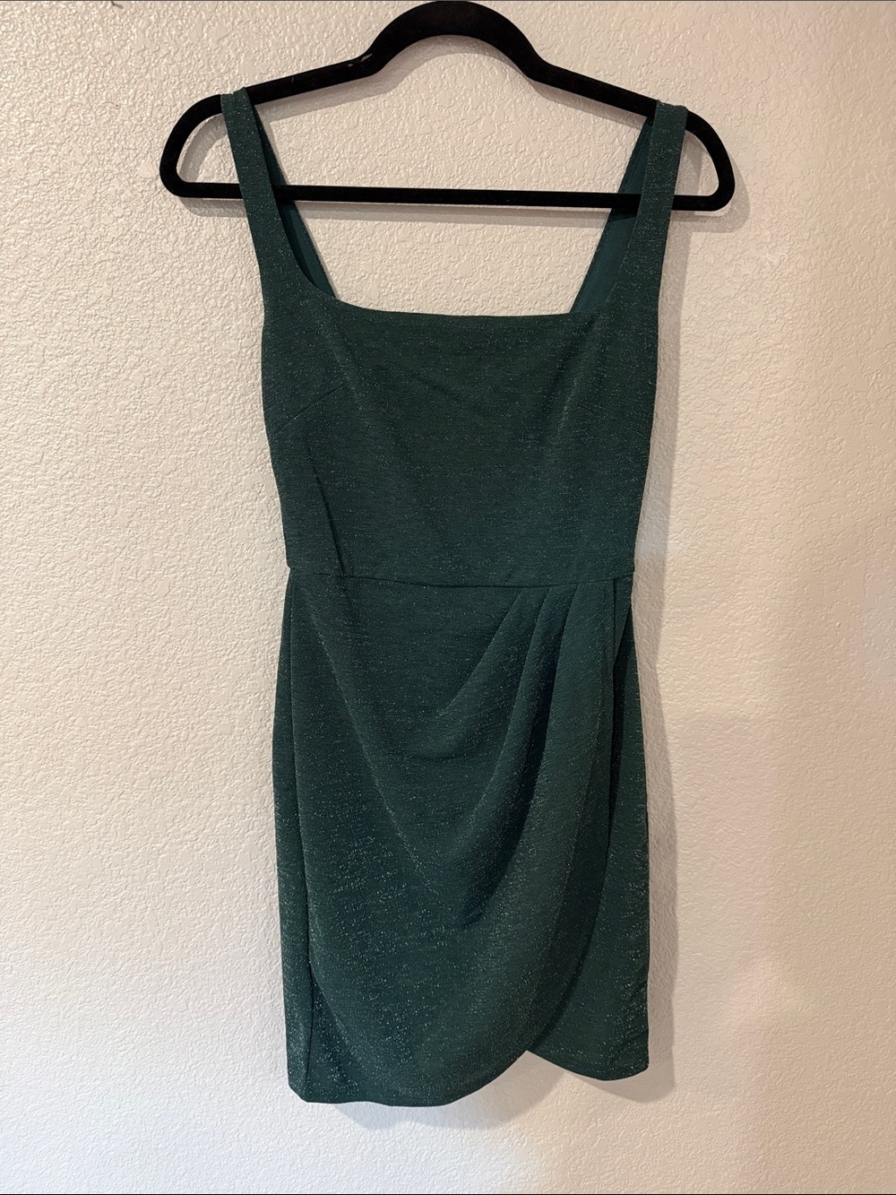 Blue Rain Emerald Green Square-Neck Draped Mini Dress